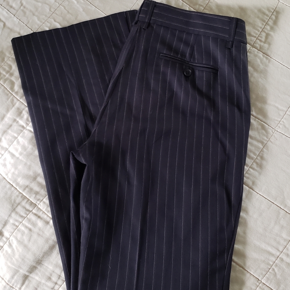 BCBGMaxazria Wool Wide Leg Trouser Pinstripe Dress Pants Size 8 Black